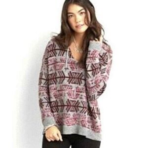 American Eagle hooded  Sweater Aztec Print Pullover Knit Sweater Sz Large